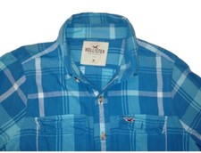 Camicia Hollister California  Uomo Taglia M Scozzese Blu Azzurro Manica Lunga