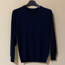 Maglia Scollo a V Lana Merinos Blu Scuro Polizia Vigilanza Manica Lunga Classico