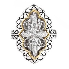 18kt Oro Giallo & Argento Sterling Diamante Design Vintage Anello ACR259/05 Gift