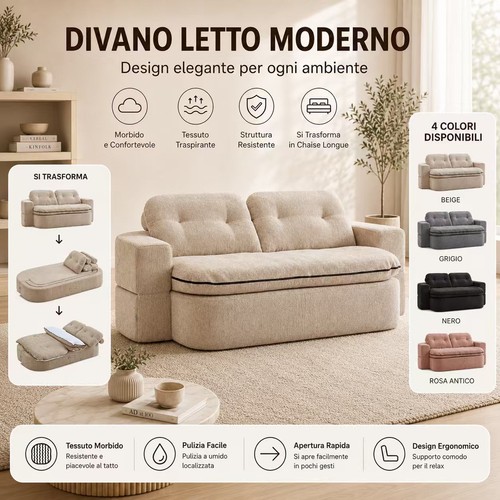 Divano letto moderno posti - letto, 2