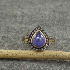 Tanzanite Naturale Pera Gemma 925 Argento Sterling Anello Nuziale Regalo di
