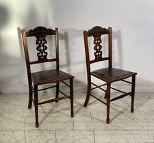 ANTICA COPPIA SEDIE STILE Art Nouveau LEGNO NOCE CUOIO PRIMI 1900 CHAIR EPOCA