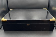 Vintage Montecristo Humidor — Black Lacquer & Brass Trim - Large
