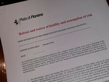Ferrari , PISTA DI FIORANO ,genuine UNUSED form "assumption of risk" 7pages