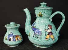 Set da tè in ceramica vietrese - Firma De Marinis - Vietri, primi 2000 - naïf