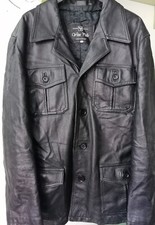 Giacca in pelle artigianale uomo colore nero con tasche e bottoni taglia 52