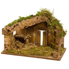 Capanna Presepe In Sughero E Muschio Con Paglia Stalla Natalizia Artigianale