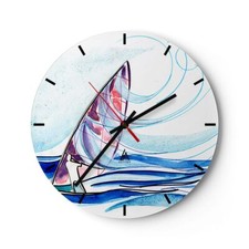 Orologio da Parete in Vetro 30x30cm Windsurf grafica illustrazione estate