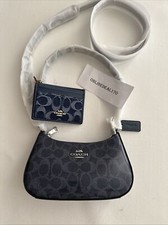 Coach Teri Mini borsa a tracolla firma CAJ93 argento denim scuro e custodia ID CZ464