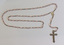 ANTICO ROSARIO CON GRANI IN VETRO ROSA - VINTAGE - CROCIFISSO -