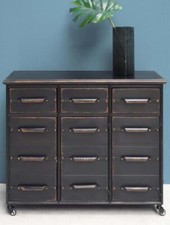 COMO' INDUSTRIALE METALLO NERO CON RUOTE 3 CASSETTI 3 ANTE