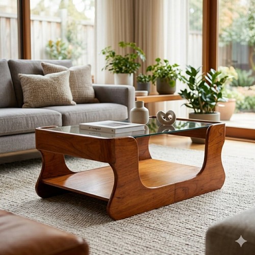 Tavolino vintage teak vetro - tavolino,