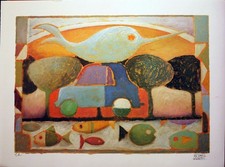 Giovanni MARANGHI stampa litografia In Viaggio 58x43 firmata pa