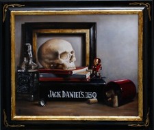dipinto olio su tavola still life natura morta teschio jack Ironman