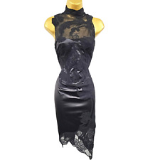 10 UK KAREN MILLEN Vintage Nero Pizzo Ricamato Corsetto Bodycon Abito a Matita