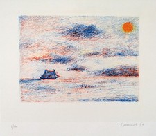 GIOVANNI OMICCIOLI - "Barche sul mare" Litografia firmata e numerata 7/160