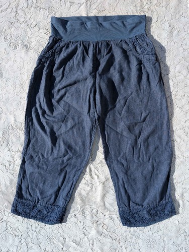 Pantaloni harem blu lino