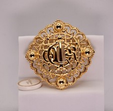 Christian Dior Spilla Vintage Grande Logo Metallo Color Oro