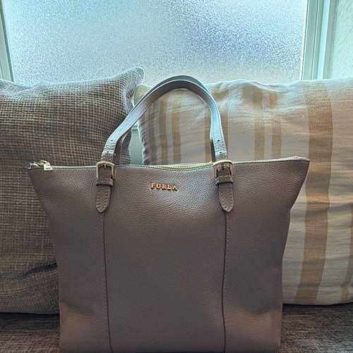 Furla gray pebbled tote - tote, zip