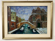 QUADRO OLIO SU TAVOLA ( NO TELA ) DI LINO BERZOINI NEVICATA A VENEZIA