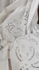 Grande Lenzuolo Ricami Intaglio Orlo a Giorno Puro cotone Bianco Vintage 250x280