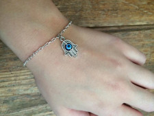 Bracciale con Mano di Fatima Occhio turco allah Argento braccialetto Uomo Donna