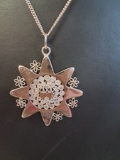 Collana Vintage Argento 800 - Catena lunga e ciondolo  Forma Fiore - con punzoni