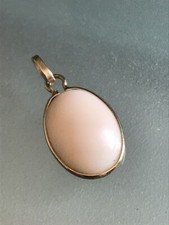 Pendantif/Ciondolo Oro giallo 18K e Corallo Rosa Cabochon,Pendant Pelle D'angelo