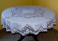 Tovaglia tonda 165 cm Ricamata a mano • Lino Pizzo Burano •Vintage