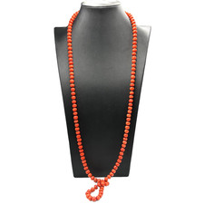 Collana lunga di corallo mediterraneo antica anni '20 Italia chiusura in oro 9k