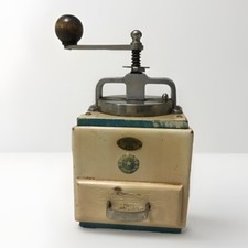 ? Antico vintage macinino da caffè TRE SPADE legno e metallo made in ??