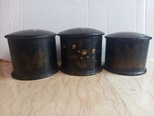 3 Antiche scatole/portacipria in cartapesta francese decoro orientale 1800