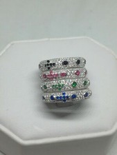 ANELLO ROSARIO CROCE ARGENTO PAVE' ZIRCONI SMERALDO ZAFFIRO RUBINO BIANCHI