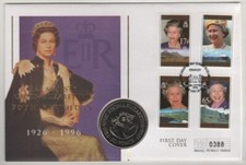 ISOLE FALKLAND 50 PENCE 1996 FDC UNC 70 ANNI REGINA IN BUSTA #BOX