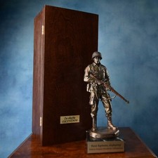 Elegant Military Gift for Soldier Statue on Marble in Wooden Box