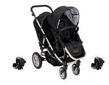 PASSEGGINO TRIO DOPPIO / GEMELLARE NERO CON 2 OVETTI AUTO PER BAMBINI POUSSETTE