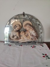Antica icona capezzale sacra famiglia anni 40 su base vetro