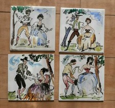Vintage Set 4 Mattonelle Piastre in ceramica dipinte a mano Nove A.M.