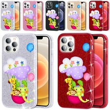 CUSTODIA COVER CON BRILLANTINI GLITTER PER IPHONEB511 ANIMALI SU MONGOLFIERA