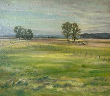 Dipinto A Olio Anonimo Paesaggio Con Pecore Doppio Lato 41,2 X 47,2 Cm
