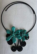 Collana Rigida Artigianale Nera In corda E Pasta Color Turchese Nuova