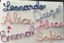 Nomi in tricotin, cotone, decorazione, bomboniera, fiocco nascita, arredamento,