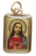 Ciondolo pendente Gesù colorato medaglia Sacro Cuore di Gesù in argento sterl...