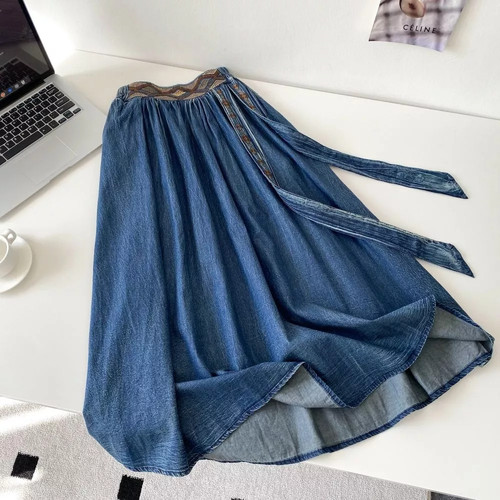 Gonna midi jeans blu vita - blu,