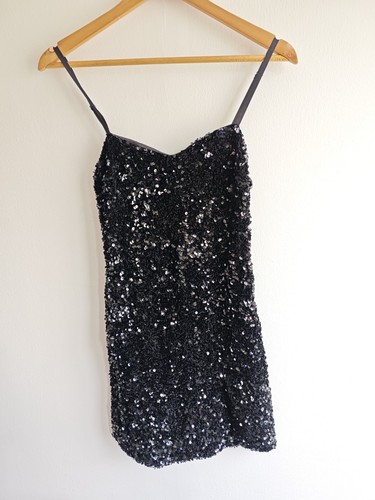 Black sequin mini dress - black,