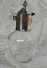 Piccola brocca Claret vetro soffiato e piatto argento revival gotico vittoriano 1880