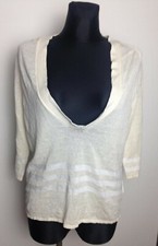 Maglione blusa Cristiano Fissore lino seta cotone top L manica 3/4 panna