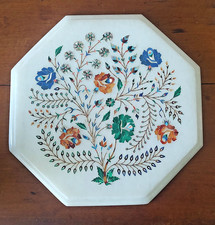 Tavolino da caffè ottagonale in marmo bianco 12" semiprezioso multi pietra piano fatto a mano