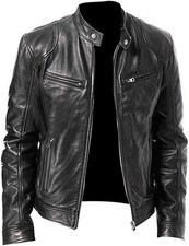 Men's Leather Jacket, Vintage Faux Leather Motorcycle Jacket with Zipper & Autum