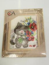 KIT/QUADRO MEZZO PUNTO 20X25 "GATTO CON MAZZO DI FIORI"